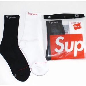 Supreme x Hanes White & Black Crew Socks 4 Pack Size 6-12 Variety AUTHENTIC